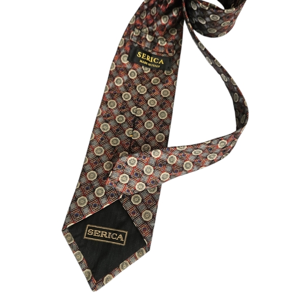 SERICA Gray Geometric Silk DESIGNER Tie HANDMADE ITALY - Picture 4 of 4